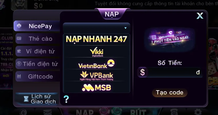 Nạp Tiền Từ Ngân Hàng Vào 789Club Nhanh Chóng Giúp Người Chơi Tăng Vốn Chơi Game Tức Thì